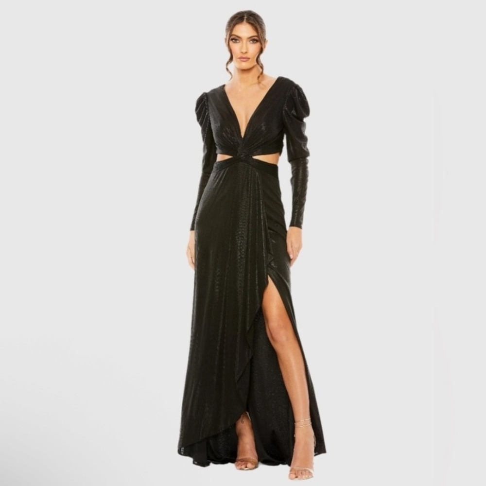 Mac Duggal Black Long Sleeve Wrap Gown